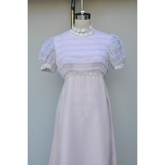 Vintage 60s Maxi Pink White Floral Dress - Gunne Sax Style Bohemian Wedding XS - Picture 6 of 10